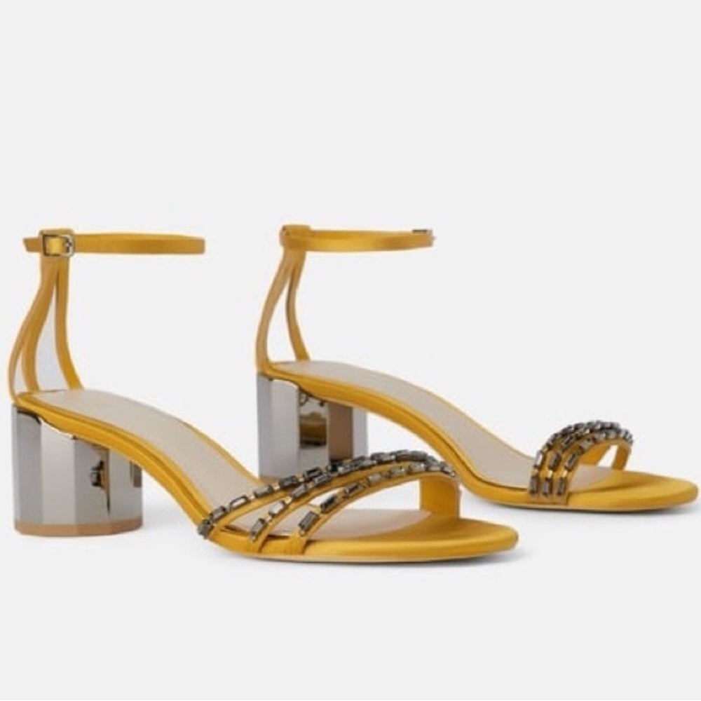 Yellow Strap Sandals/Chunky Heel - Zara
